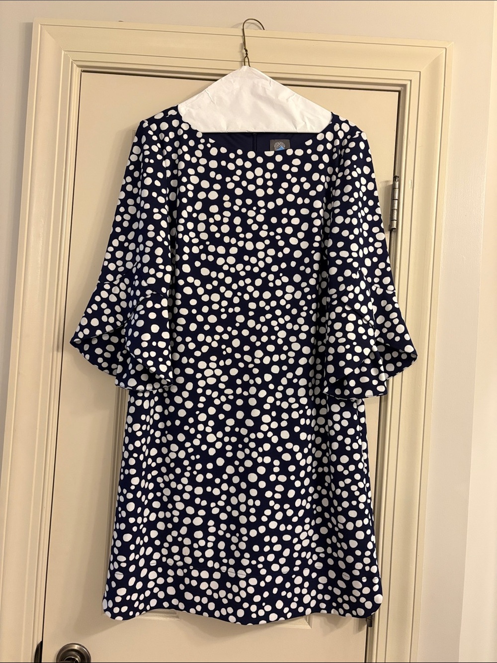 Vince Camuto Navy and White Polka Dot Midi Dress